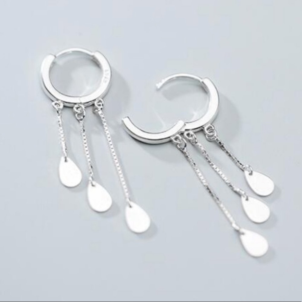 NEW 925 STERLING SILVER CHAIN DROP HOOP EARRINGS